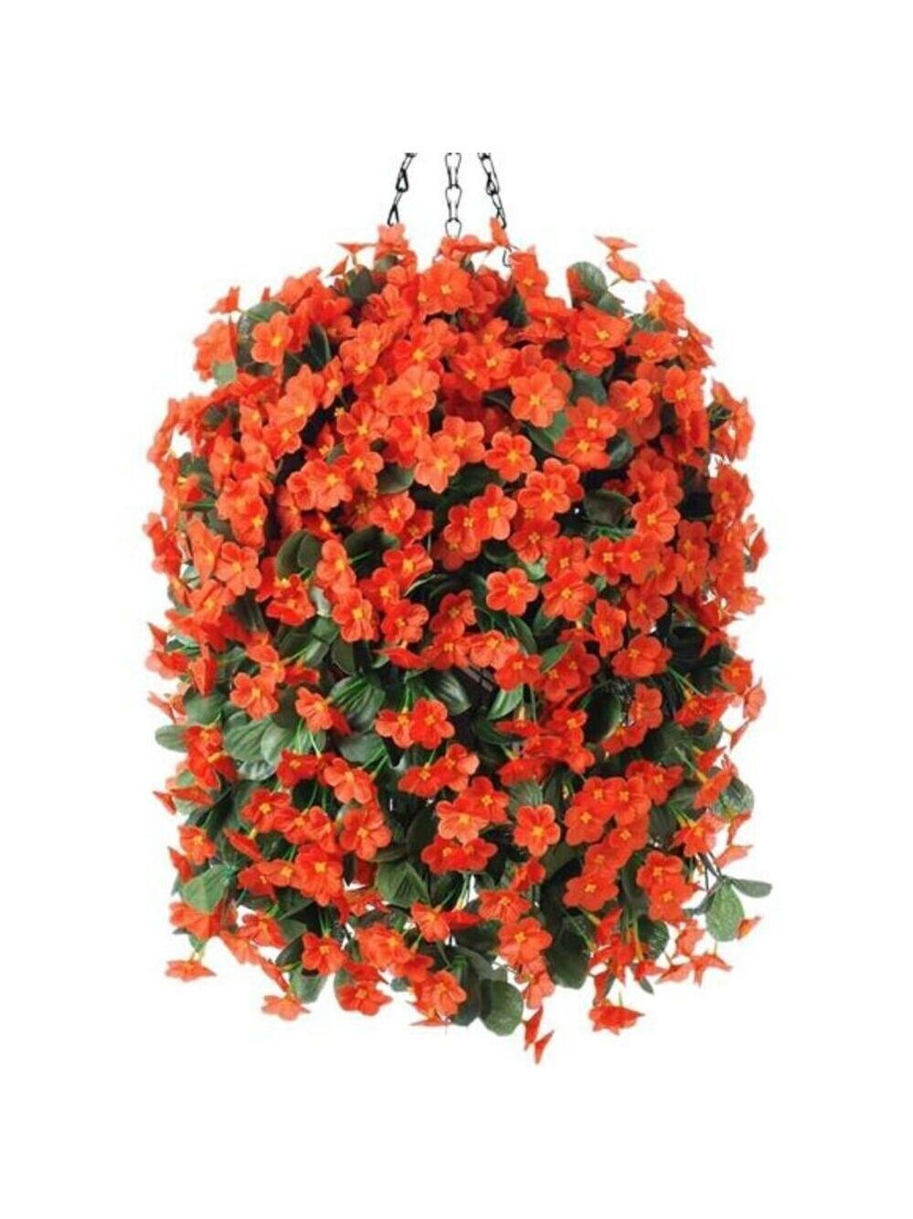 Faux Hanging Orchid Flower Basket Outdoor UV Resistant Patio Porch Decor